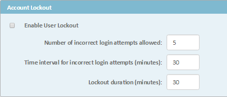 Admin Settings Security Page - Account Lockout Section