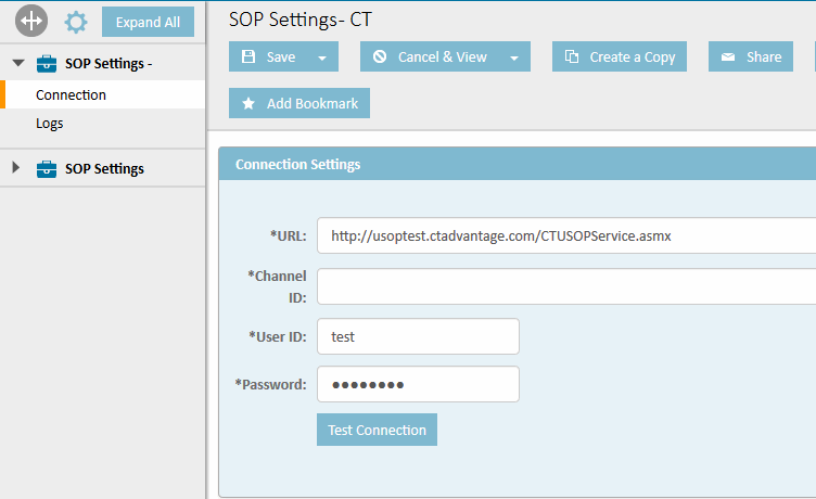 Connection Page of SOP Settings