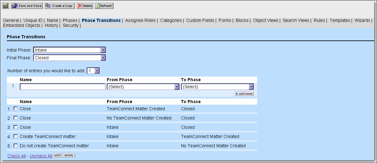 Phase Transition Page of an Object Definition