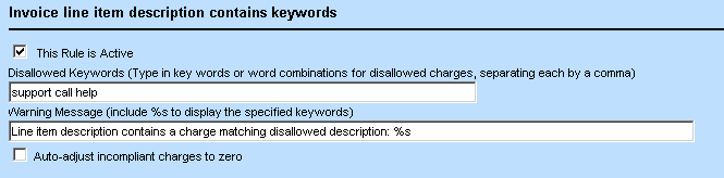 Invoice Line Item Description Contains Unauthorized Keywords Rule Settings