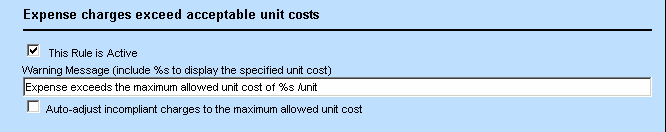 Expense Charges Exceed Acceptable Unit Costs Rule Settings