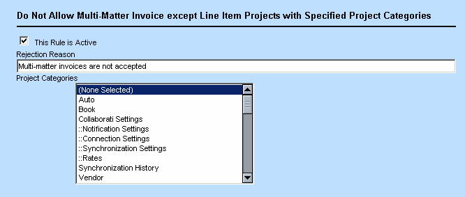 Do Not Allow Multi-Matter Invoices Rule Settings