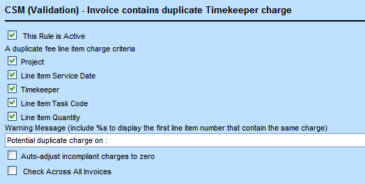 Invoice Contains Duplicate Timekeeper Charge Rule Settings