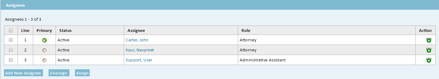 Assignees Section with Primary Designation