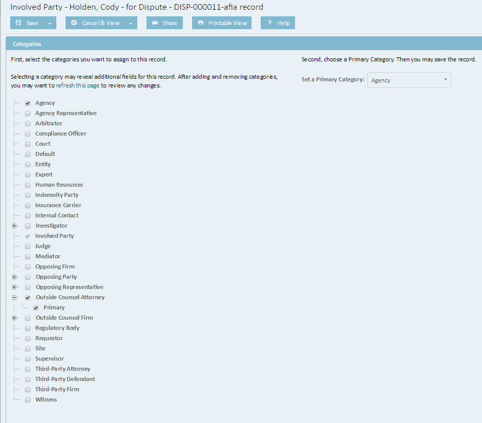 Involved Parties Roles Page