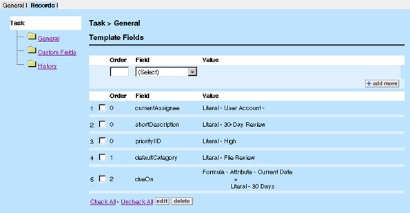 Sample Task Template Values