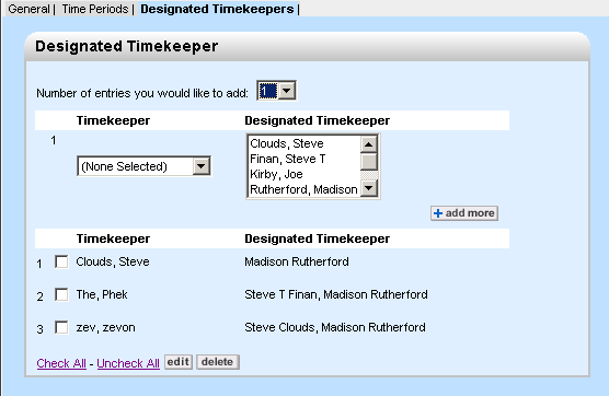 Time Entry Settings Designated Timekeepers Tab