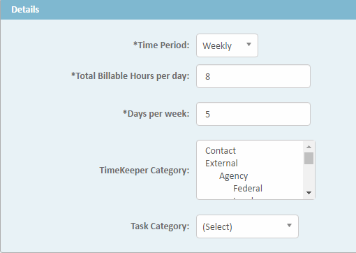 Time Entry Settings Details Section