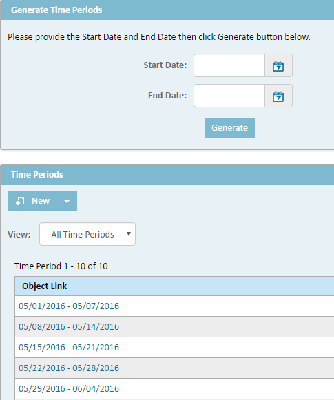 Time Entry Settings, Time Periods Page