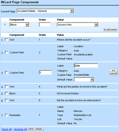 Wizard Page Components Tab