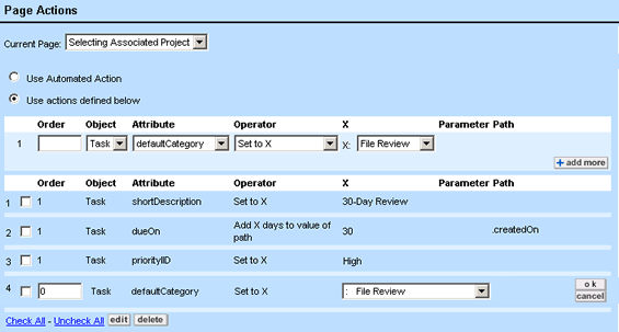 Simple Actions in the Page Actions Section of the Actions Tab